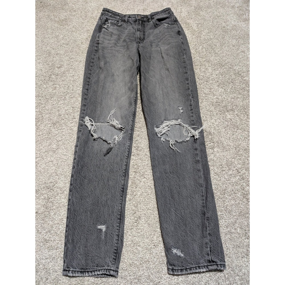 American Eagle Jeans Womens 6 L Black Straight Leg Distressed Ripped High Rise